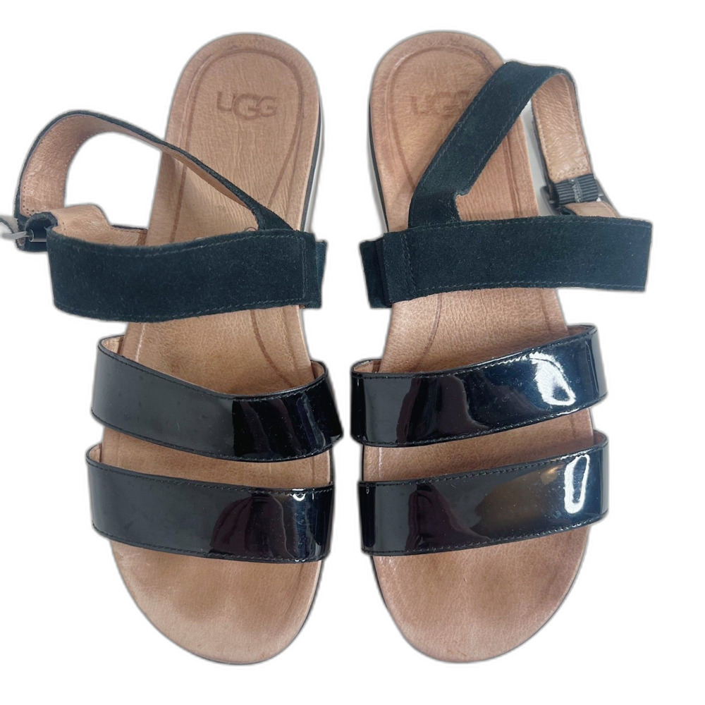 Ugg Braelynn Sandal Black Patent Leather Strappy Platform Sandal Size 9.5 - Picture 2 of 9